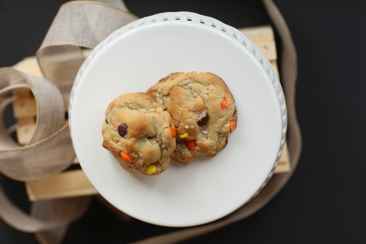 Peanut Butter cookie with peanut butter chips and candy pieces